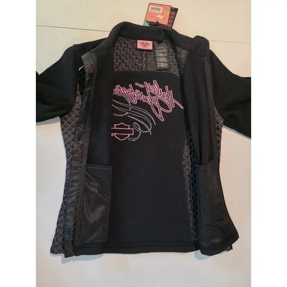 Harley Davidson Woman’s Pink Label Fleece Jacket Black/Pink Medium NWT